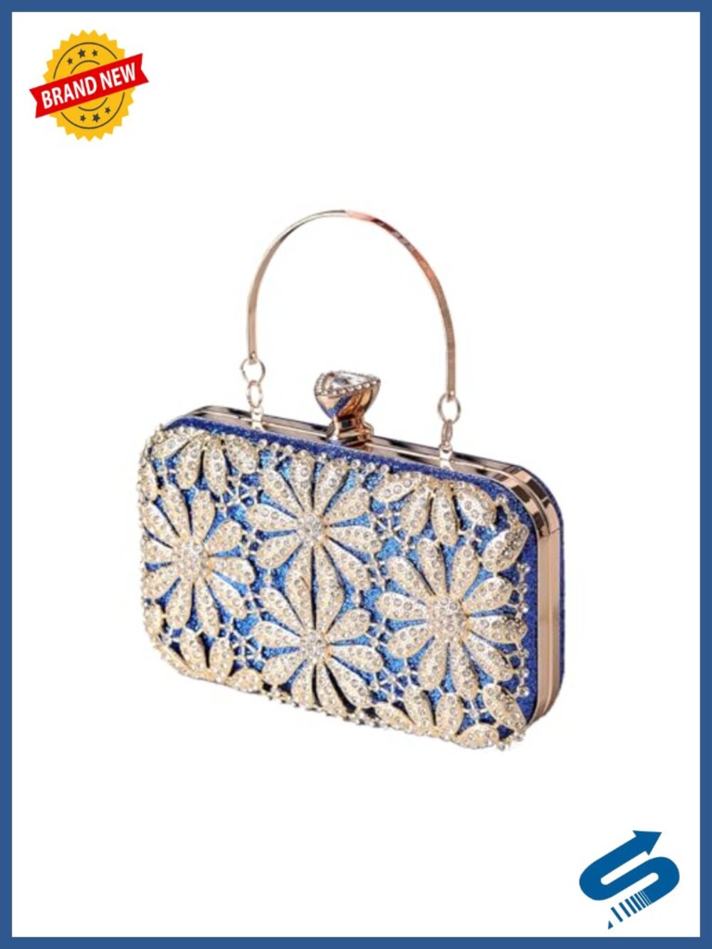 Rhinestone Flower Evening Clutch Sparkly Sequin Purse Wedding Party Handbag